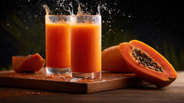 Fresh Papaya Juice Splash in Glasses