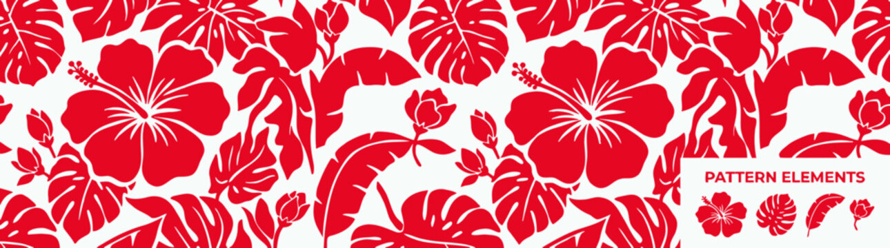 Red Tropical Floral Pattern Seamless Vector Design