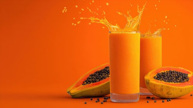 Fresh Papaya Juice Splash in Glasses