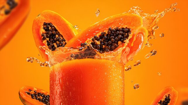 Fresh Papaya Fruit With Water Splash