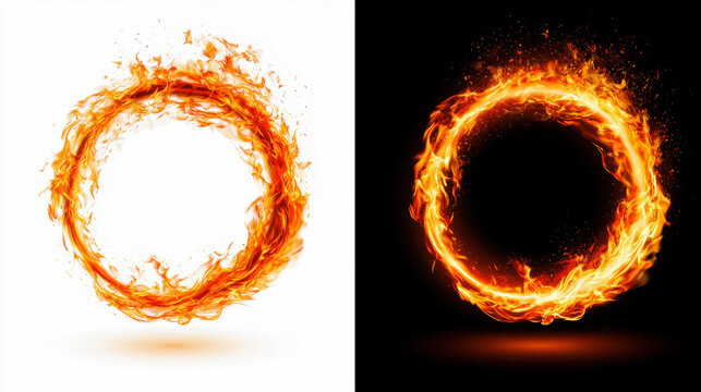 Fire ring flame circle burning ring glowing ring orange fire black background white background abstract flame