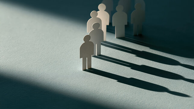 Paper figure bullying prevention social distance shadow teamwork crowd standing isolation safety awareness group support inclusion protection
