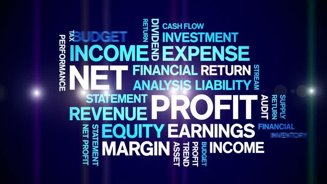 Net Profit animated word cloud-text design animation tag kinetic typography seamless loop.