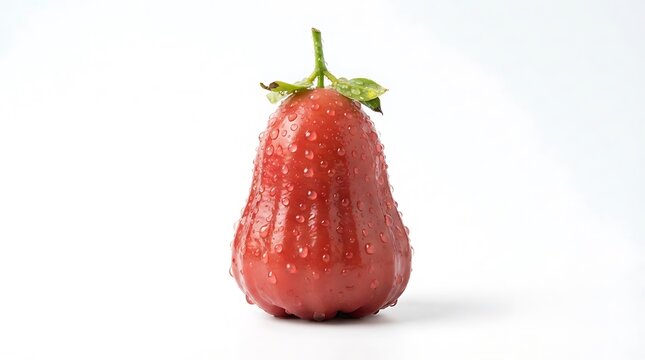 Vibrant Red Rose Apple Fruit with Water Droplets on White Background, Healthy Ingredient for Recipes