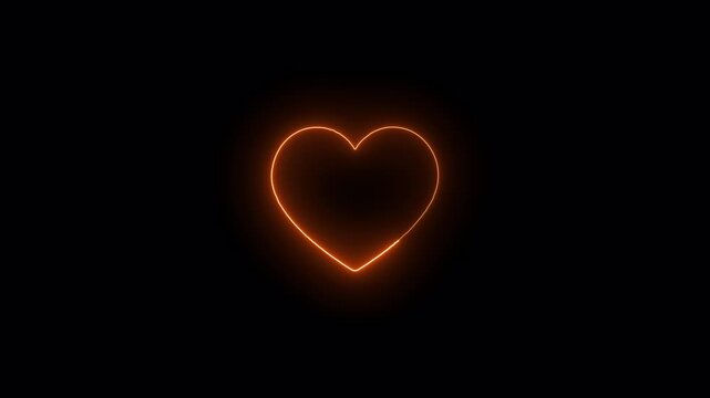 Seamless animation of a burning heart shape with sparks, neon glowing heart beat with love icon animation on transparent background in 4k video.