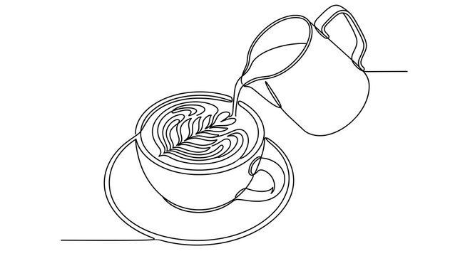Continuous Line Art Illustration of Three Hot Coffee Cups with Steam - Minimalist Single Line Drawing