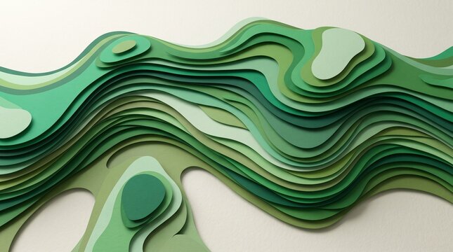 Full Frame Topographic Papercut Pattern showcasing Multi Layered Terraced Green Waves
