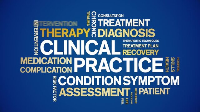 Clinical Practice animated word cloud-text design animation tag kinetic typography seamless loop.