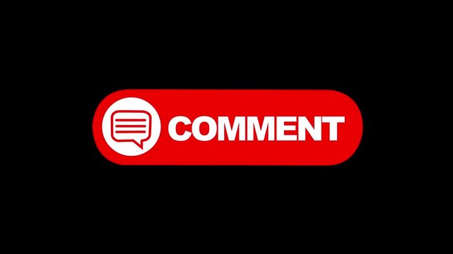 Red comment button animation with social media interaction for digital marketing and user engagement on black background 