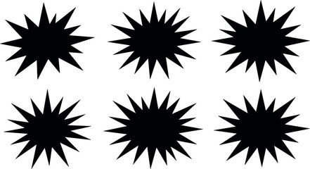 Vector set of six black spiky burst and explosion shapes © MdNazmul
