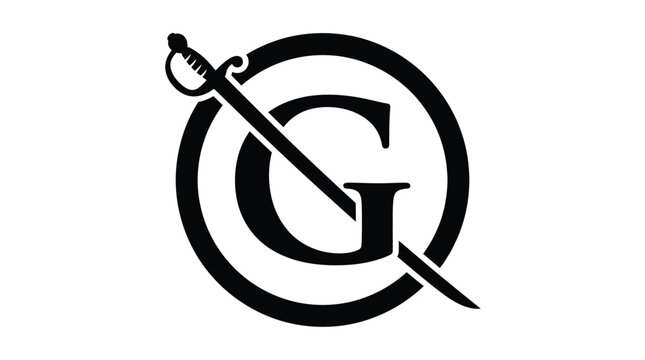 Black letter g monogram icon featuring a sharp sword element for professional corporate identity design branding