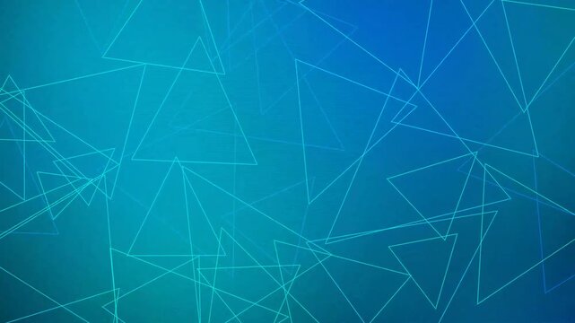 Dynamic abstract blue background with floating geometric triangle outlines.