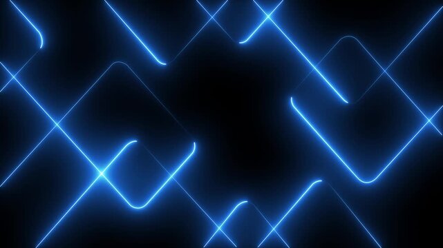Neon blue glowing square frames abstract motion background loop