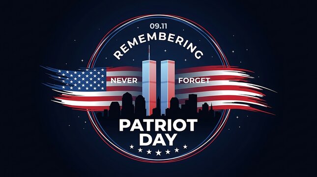 Patriot day remembering september 11th never forget twin towers and american flag background 09 11 graphic illustration.