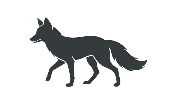 Silhouette of a fox walking gracefully in profile.