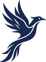 Fototapeta premium Mythical phoenix rising vector illustration featuring elegant flying bird dark blue silhouette logo design element