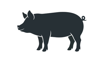 Silhouette of a Domestic Pig Standing Profile View.