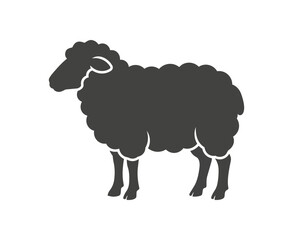 Silhouette of a fluffy sheep standing on a white background. © First
