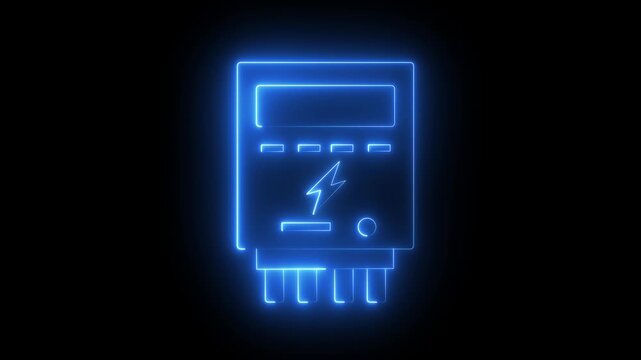 Neon electric meter glowing blue light animation for smart energy and utility concepts