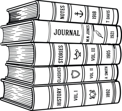 Historical Volumes Stacked Books Library Line Art Vector Icon