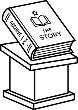 Pedestal Display Storybook Archive Line Art Vector Icon