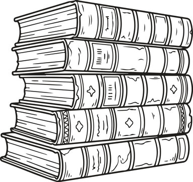 Leather Bound Stacked Books Library Research Line Art Vector Icon