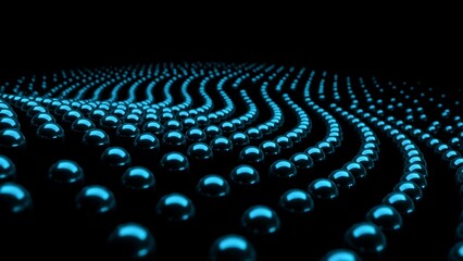 Fototapeta premium Abstract pattern of glowing blue spheres in wavy lines