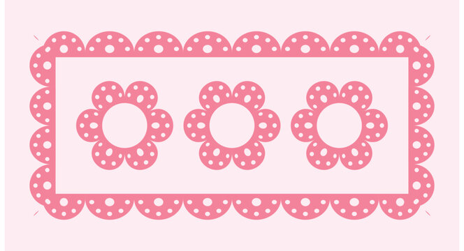 Pink decorative floral frame with lace border vector illustration on light background