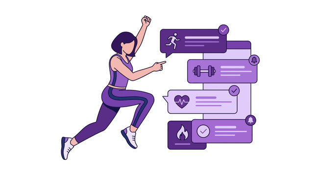 Woman running with fitness app notifications
