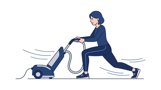 Woman vacuuming, fitness workout, clean home