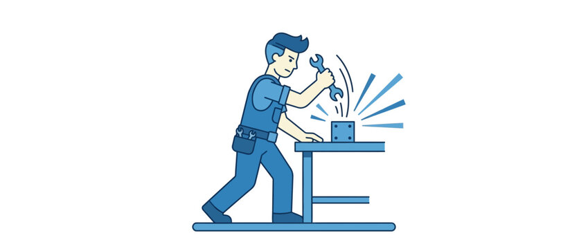 Worker Tightening Bolt on Table