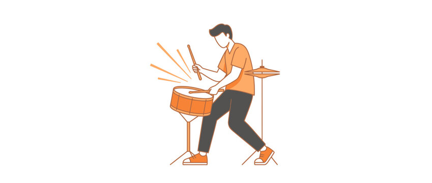 Young Man Playing Drum Kit, Energetic Beat