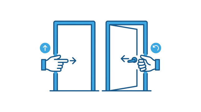 Open Door and Closed Door Icons with Hand Action
