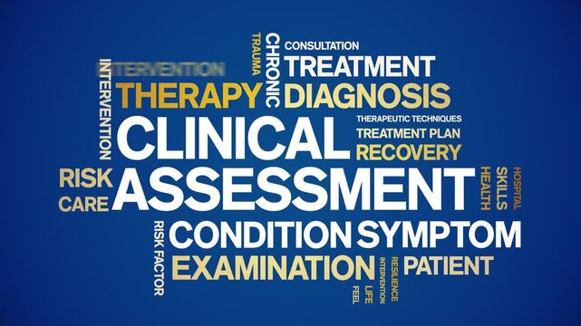 Clinical Assessment animated word cloud-text design animation tag kinetic typography seamless loop.