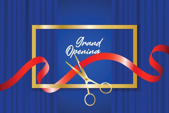 grand opening background with blue curtains
