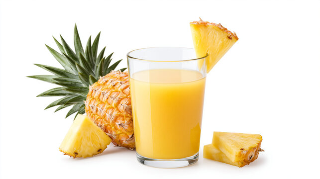 Fresh Pineapple Juice Isolated on White Background