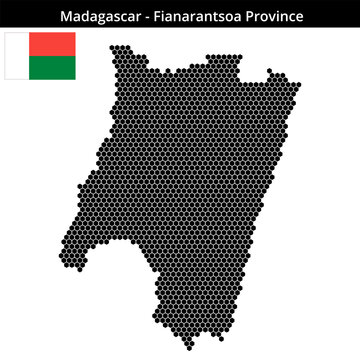 Map of Madagascar region Fianarantsoa-Province in small hexagonal dots