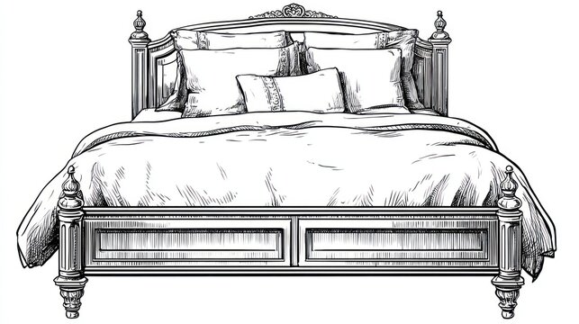 Elegant bed illustration detailed vector of furniture with linens