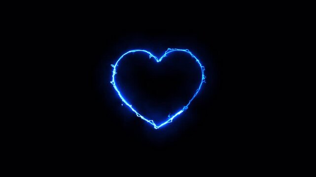 Seamless animation of a burning heart shape with sparks, neon glowing heart beat with love icon animation on transparent background in 4k video.