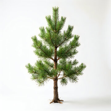 Small green pine tree centered against clean white background with evergreen botanical isolated