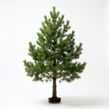 Small green pine tree centered against clean white background with evergreen botanical isolated