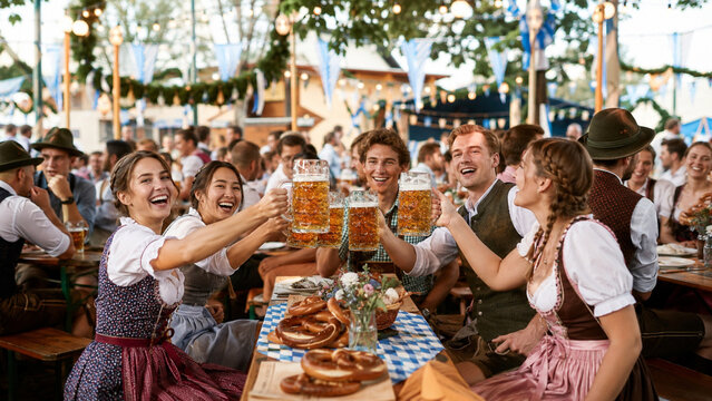 Oktoberfest beer garden celebration with traditional Bavarian culture