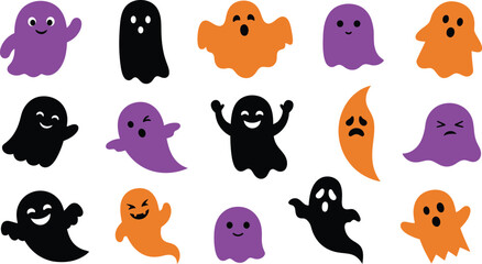 Fototapeta premium A collection of cute and spooky ghosts for festive Halloween holiday decoration