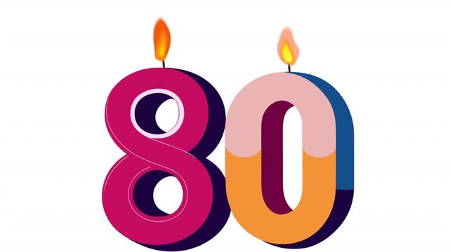 80th Anniversary Celebration. Anniversary Date Animation, Alpha Channel. Cartoon