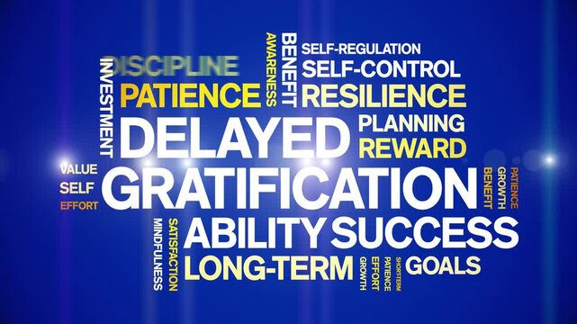 Delayed Gratification animated word cloud-text design animation tag kinetic typography seamless loop.