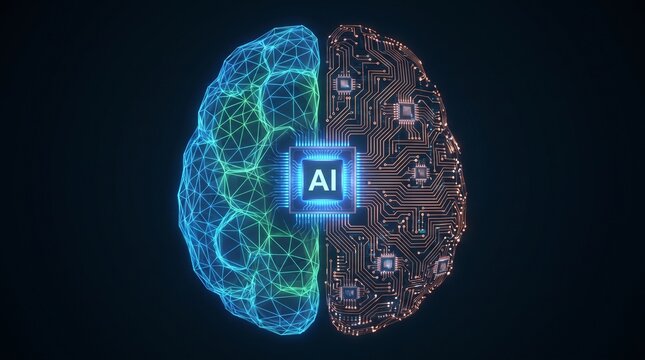 Advanced artificial intelligence brain architecture with glowing cpu core intelligence artificial technology cybernetic computer innovation connection thinking learning abstract advanced