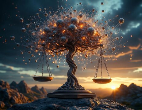 The Scales of Cosmic Equilibrium, generative AI.