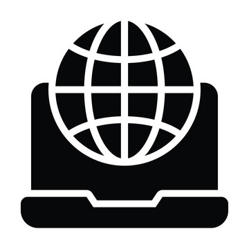 Globe on screen of laptop, icon Solid style in trendy design isolated. Vector illustration, 