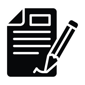 Document with pen signing for legal contract and business agreement concept Isolated Vector Solid Icon. 