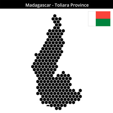 Map of Madagascar region Toliara-Province in medium hexagonal dots